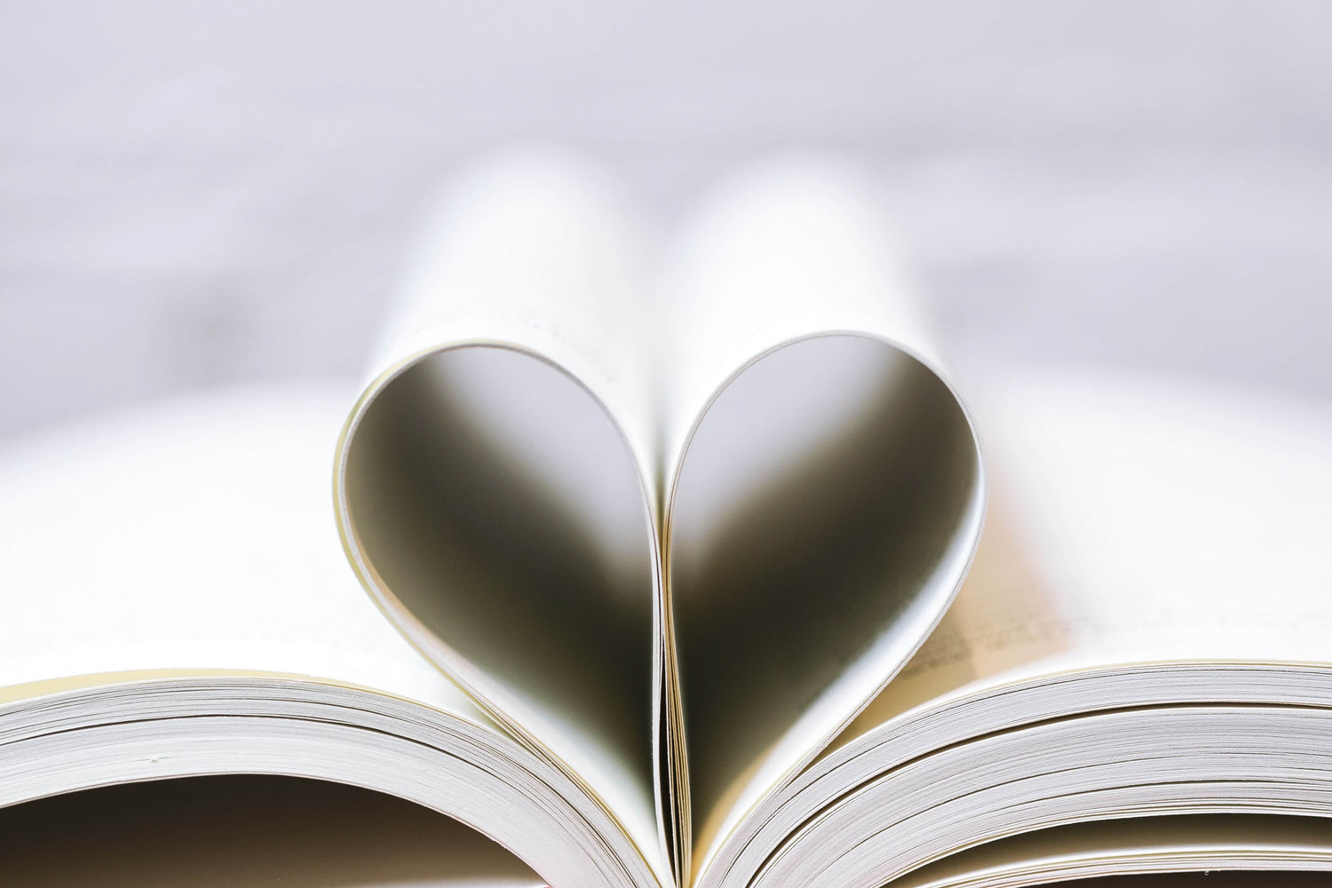 An open book with middle pages folded into a heart shape.