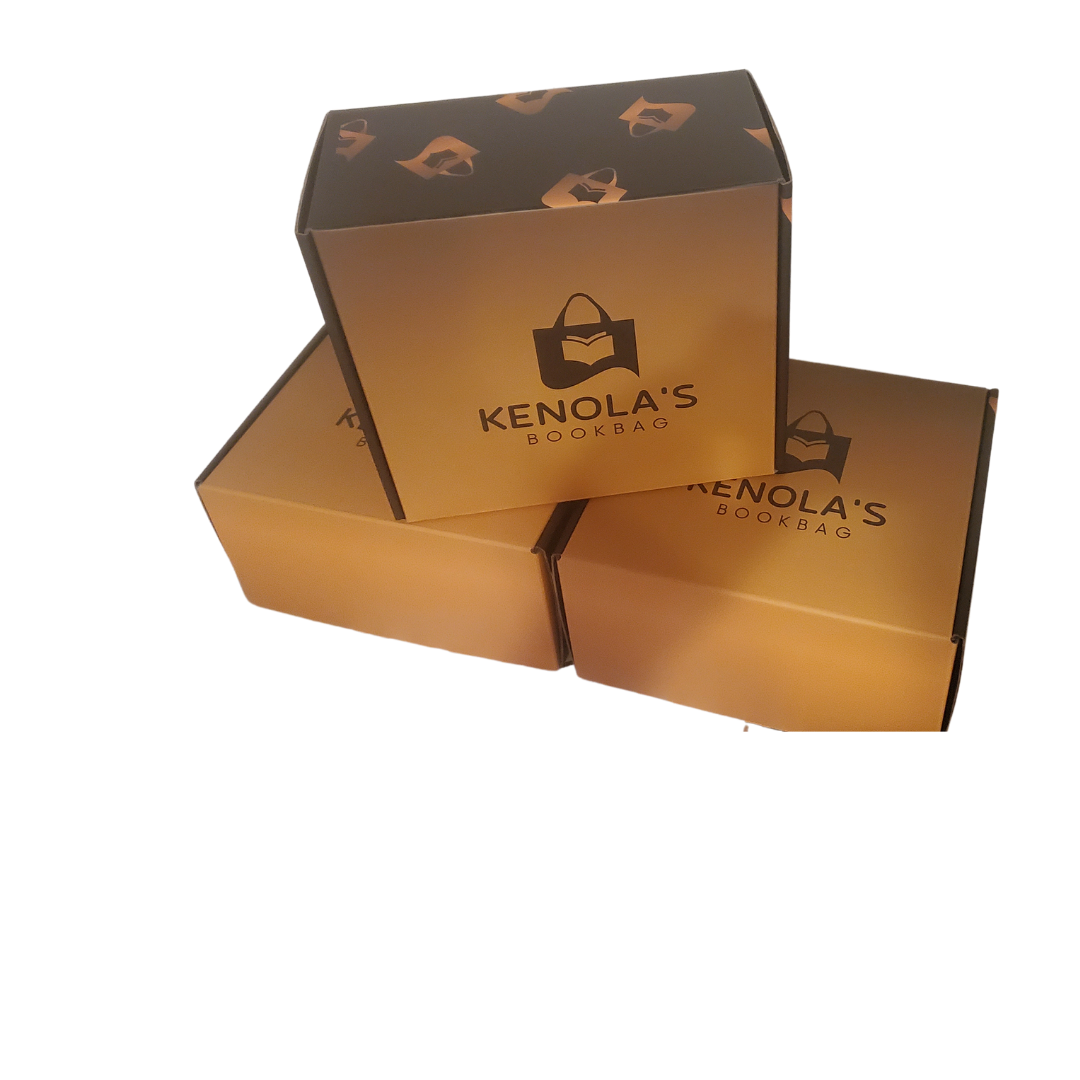 Three Kenola's Bookbag boxes. A box subscription. gift box. box for women. book box. black books